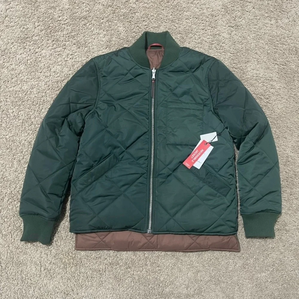 Robert Graham Jacket Men Small Green Reversible Bomber Quilted Military Full Zip